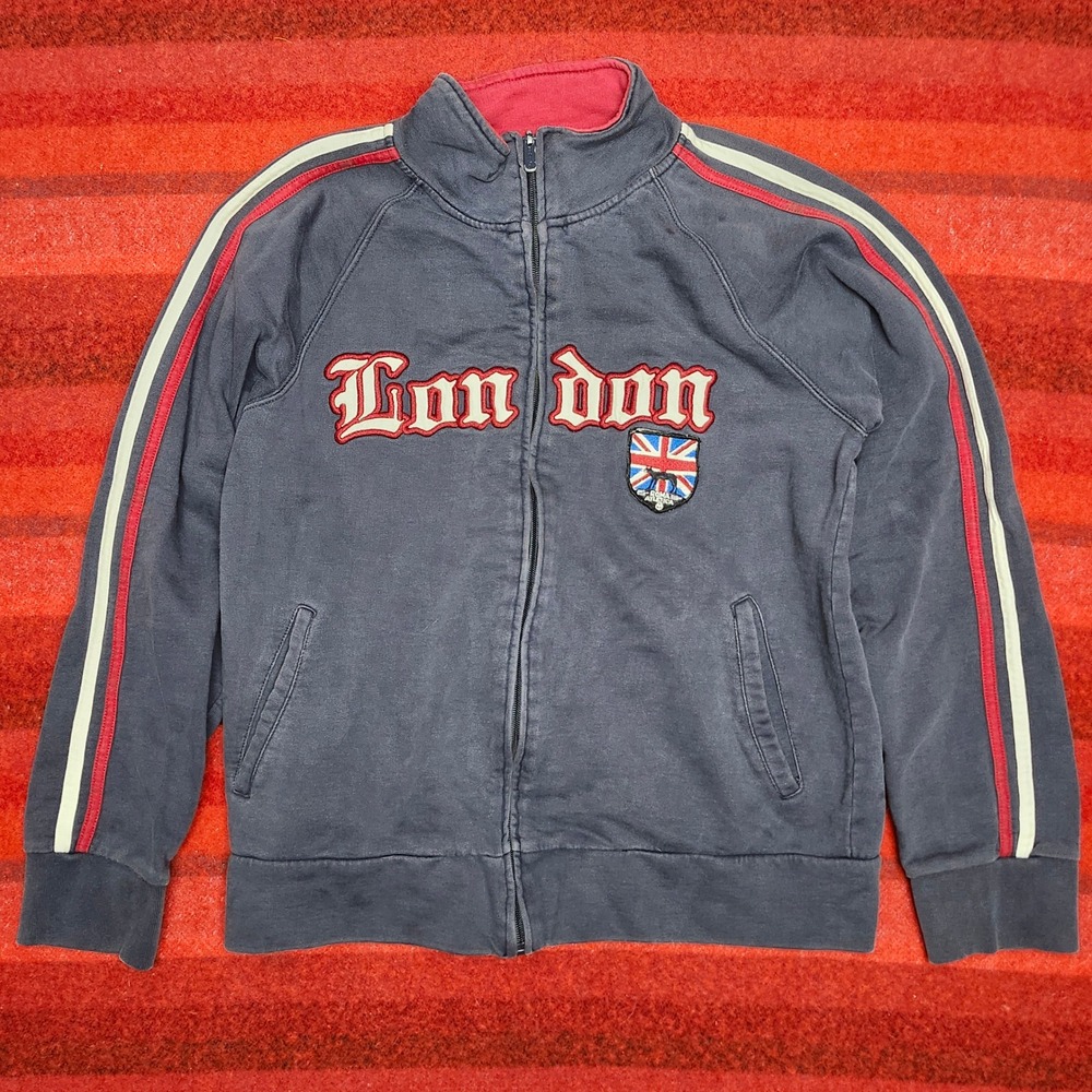 Y2K Roma Atletica London Streetwear Track Jacket Navy Blue Full Zip Size M